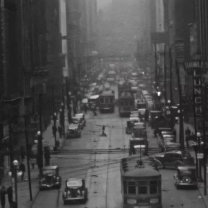 Looking up Bay Street in Toronto in 1937