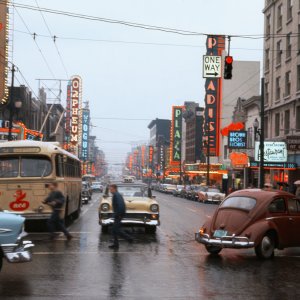 Granville and Robson in Vancouver in 1959. credit: Fred Herzog