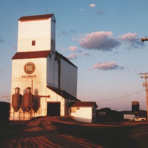 A grain elevator in Basswood, Manitoba in the 1990s