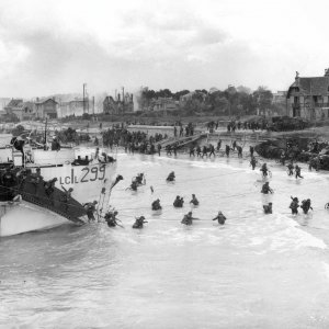 The Canadian 3rd Division approaching the shore at Bernières, Nan sector at Juno Beach on D-Day, June 6, 1944.