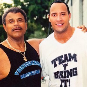 Nova Scotian pro wrestler, Rocky Johnson, and his son Dwayne in the 1990s.