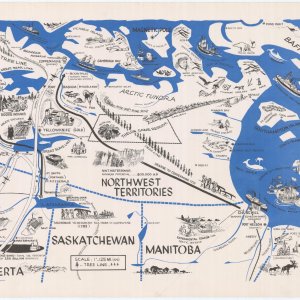 A pictorial map of "Northern Canada" in the 1950s