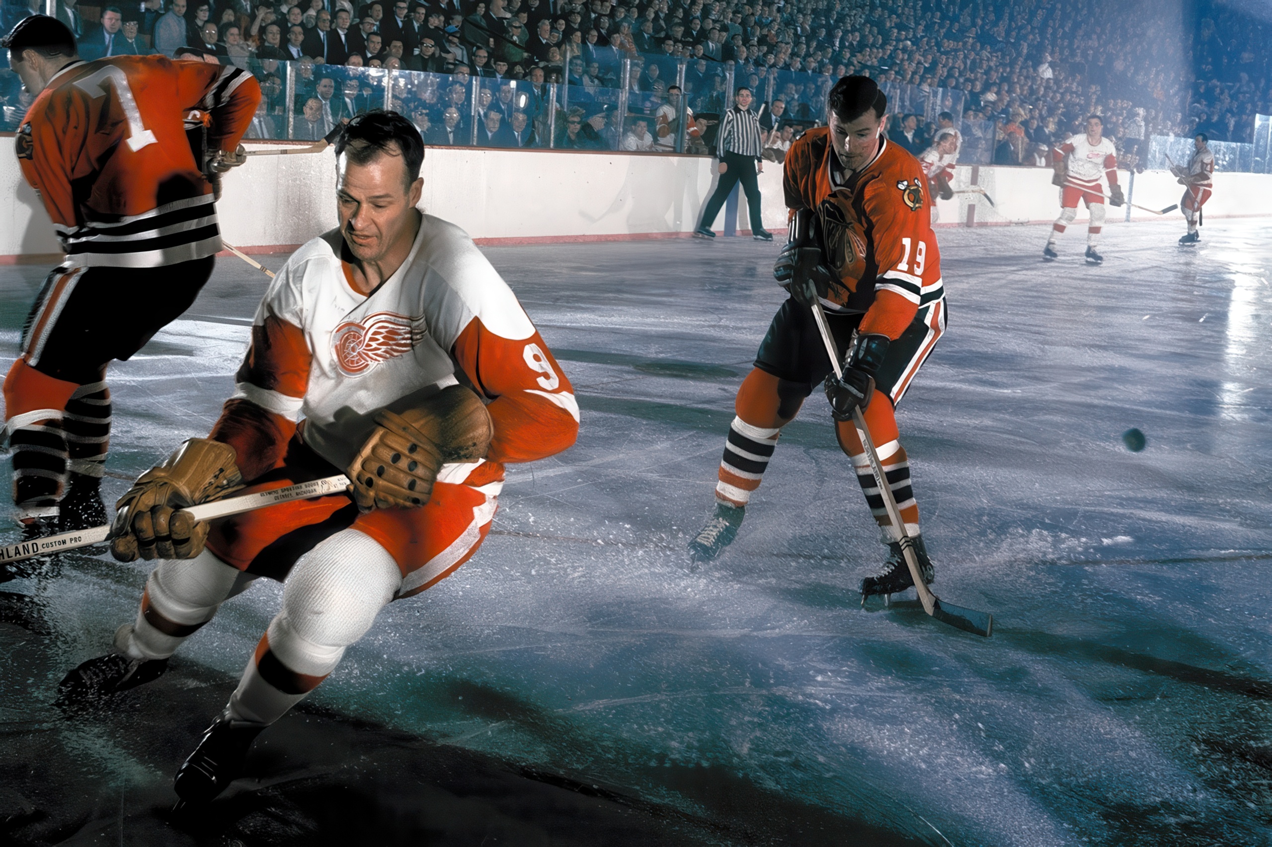 Gordie Howe in a 1966 playoff game against Chicago