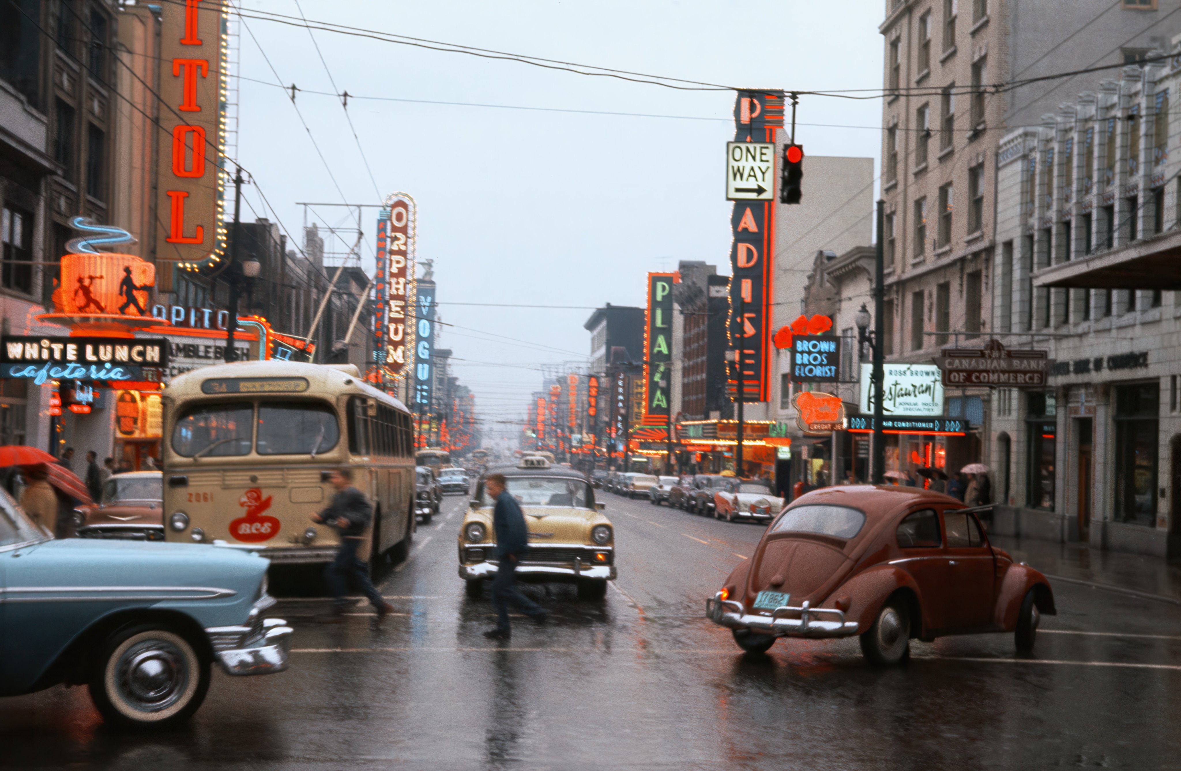 Granville and Robson in Vancouver in 1959. credit: Fred Herzog