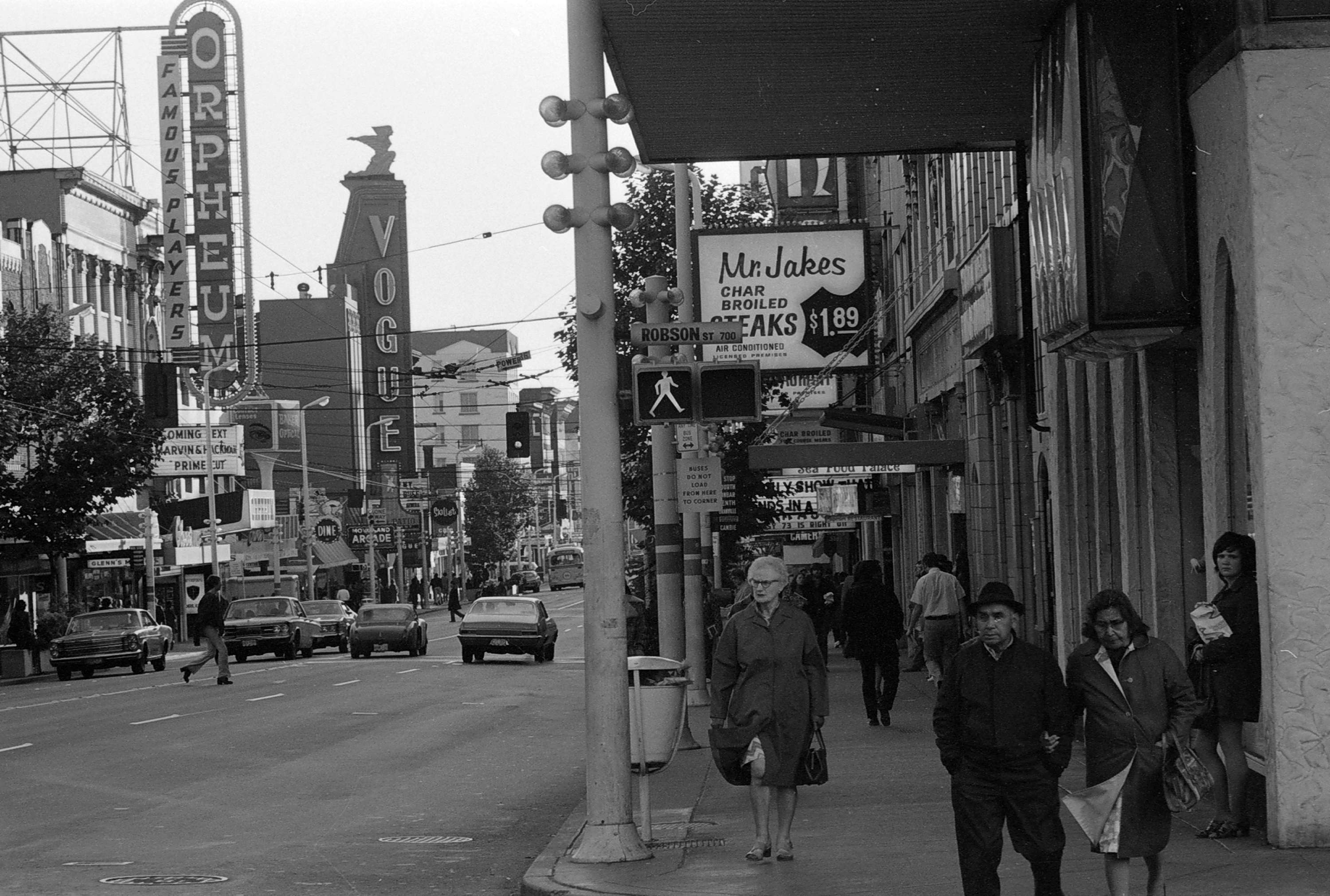 Granville and Robson Street in 1974 in Vancouver