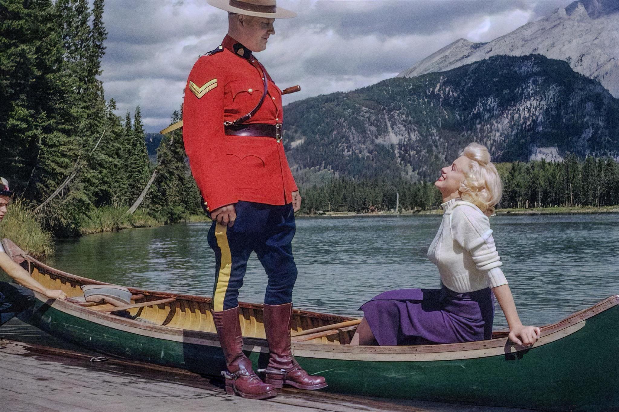 Marilyn Monroe and a Mountie in Banff, Alberta in 1953