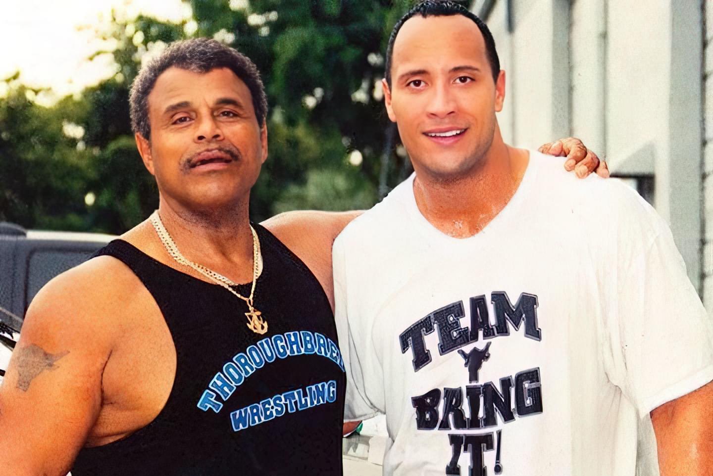 Nova Scotian pro wrestler, Rocky Johnson, and his son Dwayne in the 1990s.